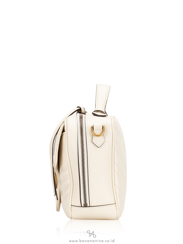 GUCCI GG marmont Matelasse Top Handle Flap Bag White