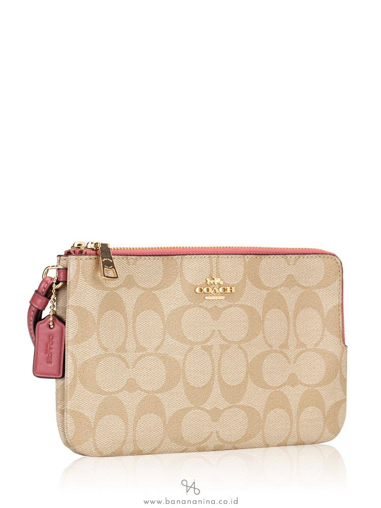 COACH 16109 Signature Double Zip Wallet Light Khaki Rouge