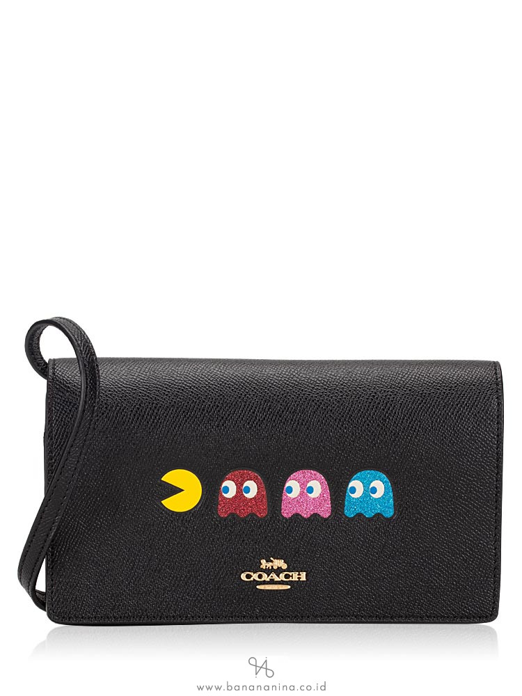 COACH 75605 Packman Foldover Clutch Crossbody Black Multi