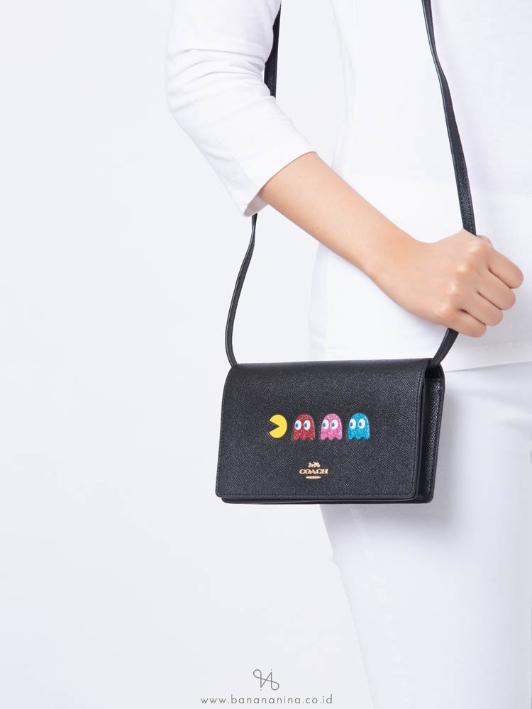 COACH 75605 Packman Foldover Clutch Crossbody Black Multi