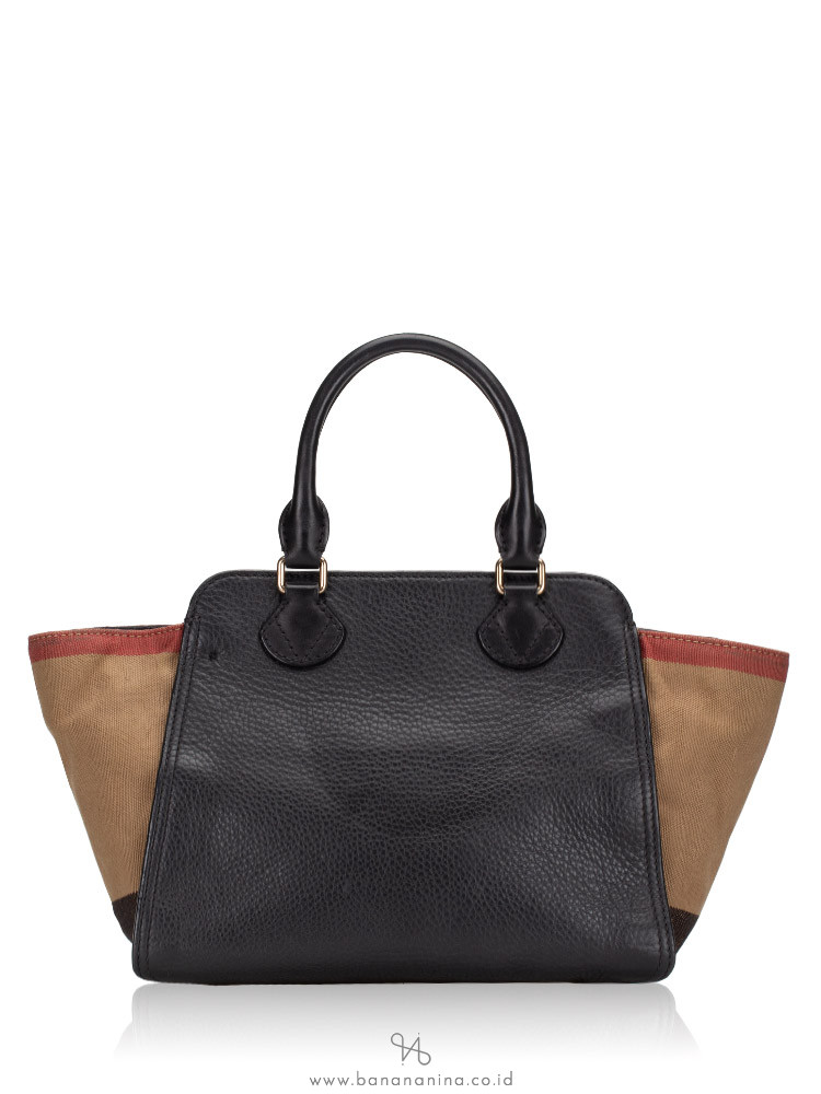 BURBERRY Check Medium Harcourt Satchel Black