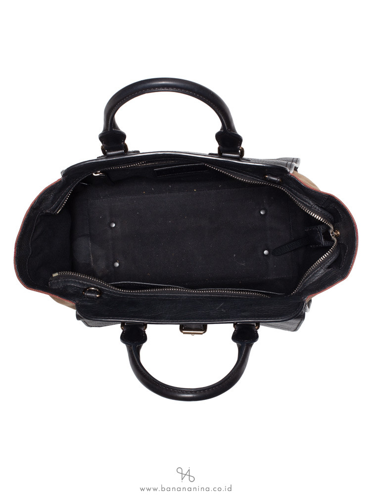 BURBERRY Check Medium Harcourt Satchel Black