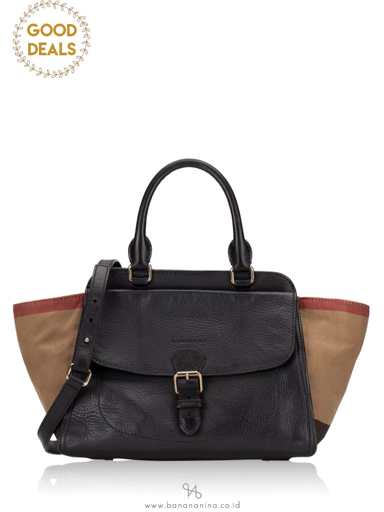 BURBERRY Check Medium Harcourt Satchel Black