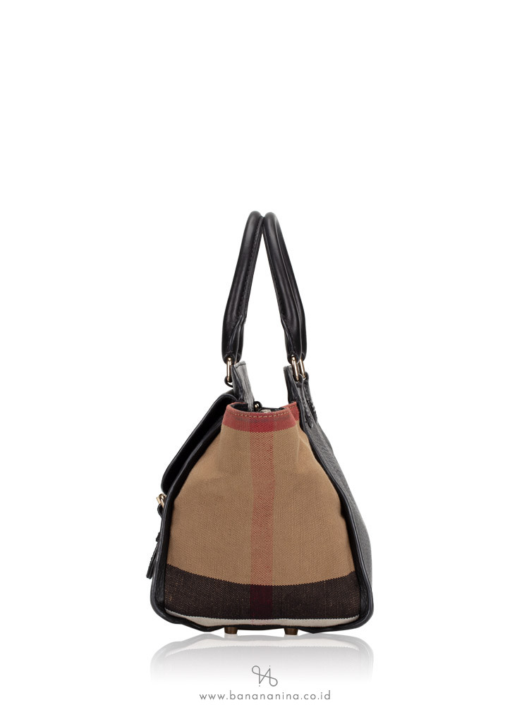 BURBERRY Check Medium Harcourt Satchel Black