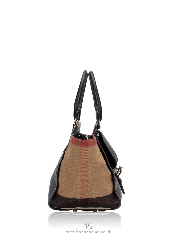 BURBERRY Check Medium Harcourt Satchel Black