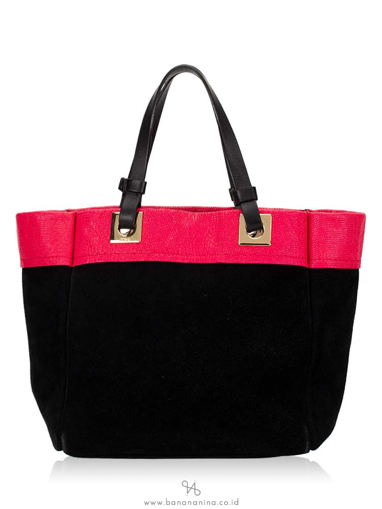 FURLA Tribe Leather Small Tote Black Pink