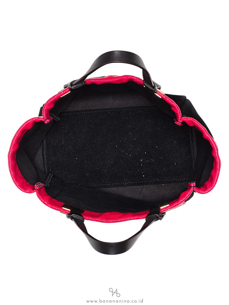 FURLA Tribe Leather Small Tote Black Pink