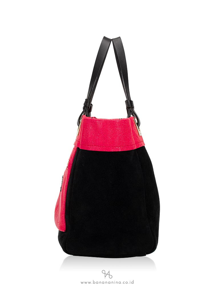 FURLA Tribe Leather Small Tote Black Pink