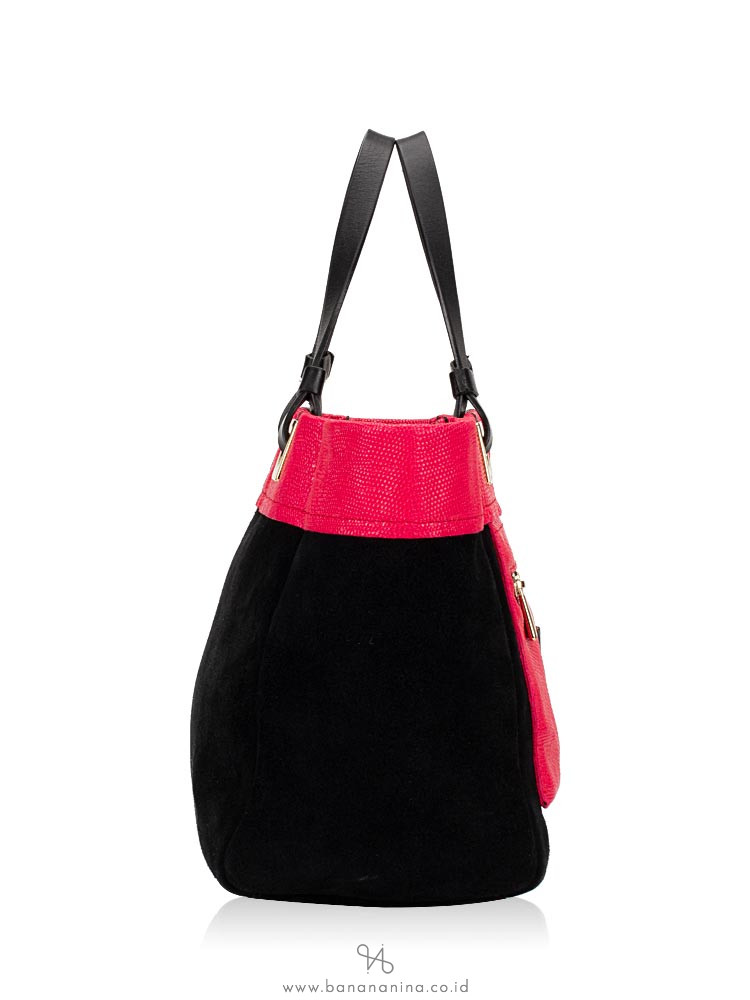 FURLA Tribe Leather Small Tote Black Pink