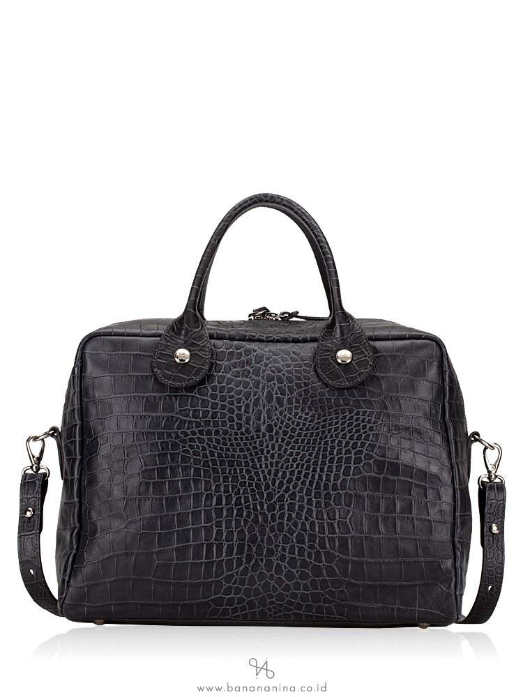 LONGCHAMP Quadri Croco Large Satchel Dark Grey