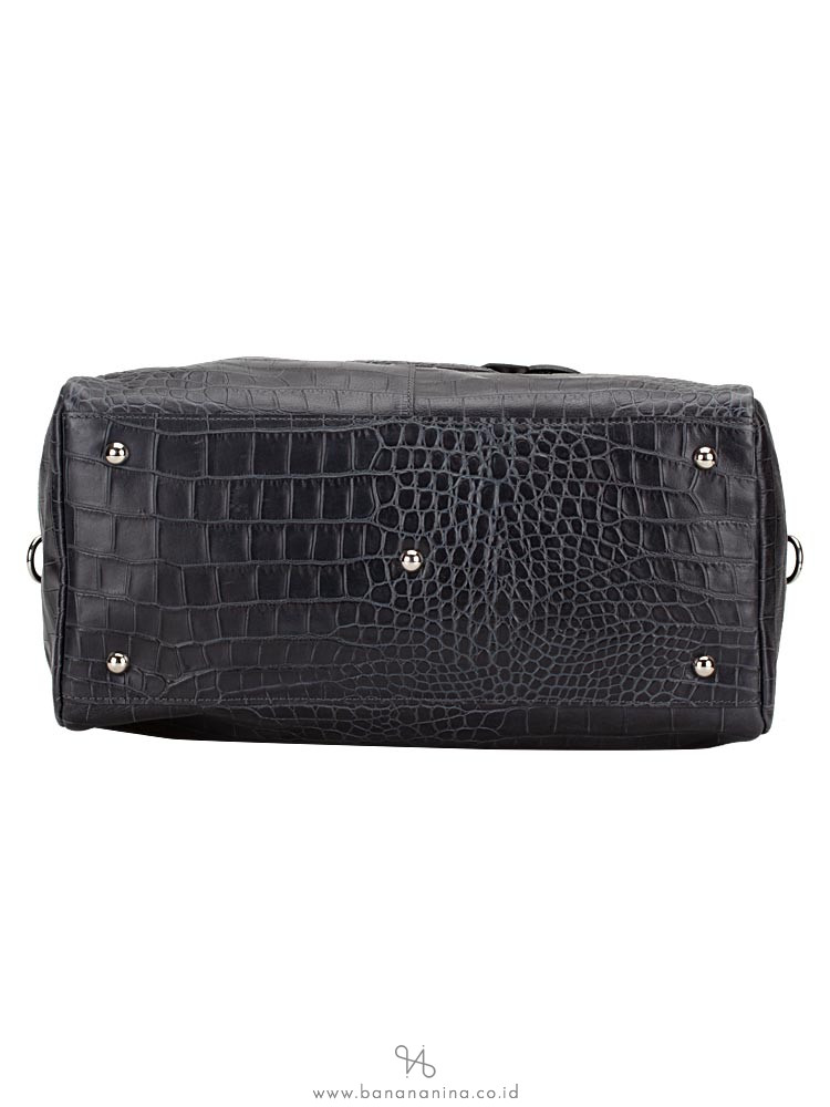 LONGCHAMP Quadri Croco Large Satchel Dark Grey