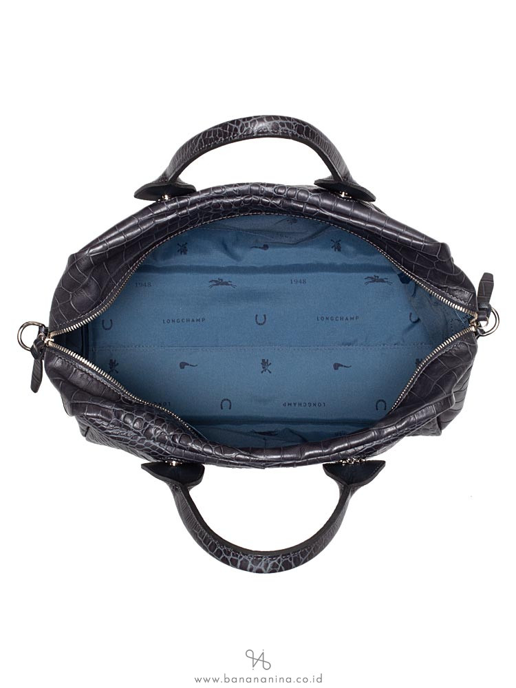 LONGCHAMP Quadri Croco Large Satchel Dark Grey