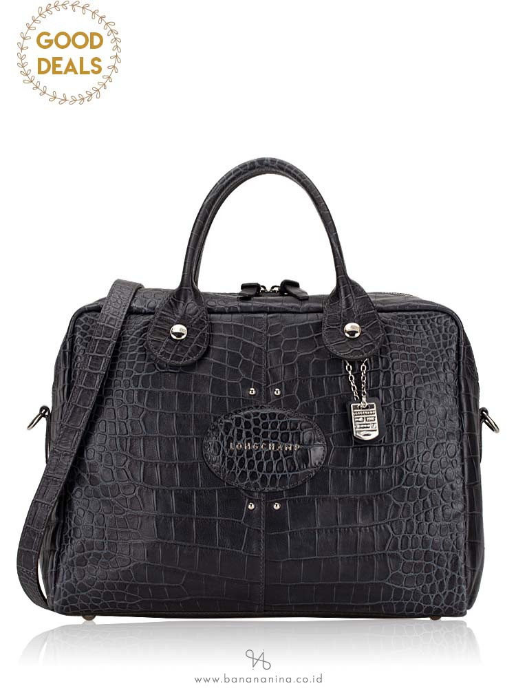 LONGCHAMP Quadri Croco Large Satchel Dark Grey