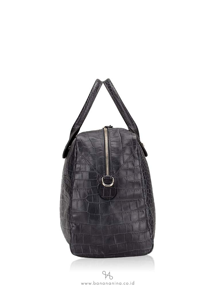 LONGCHAMP Quadri Croco Large Satchel Dark Grey