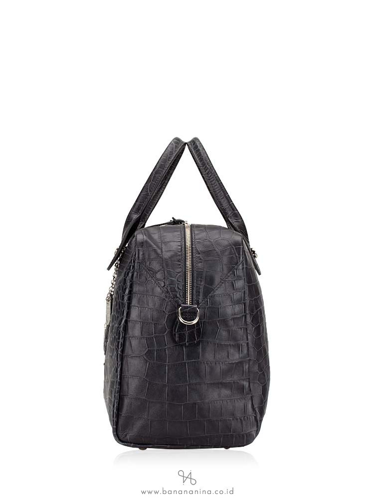 LONGCHAMP Quadri Croco Large Satchel Dark Grey