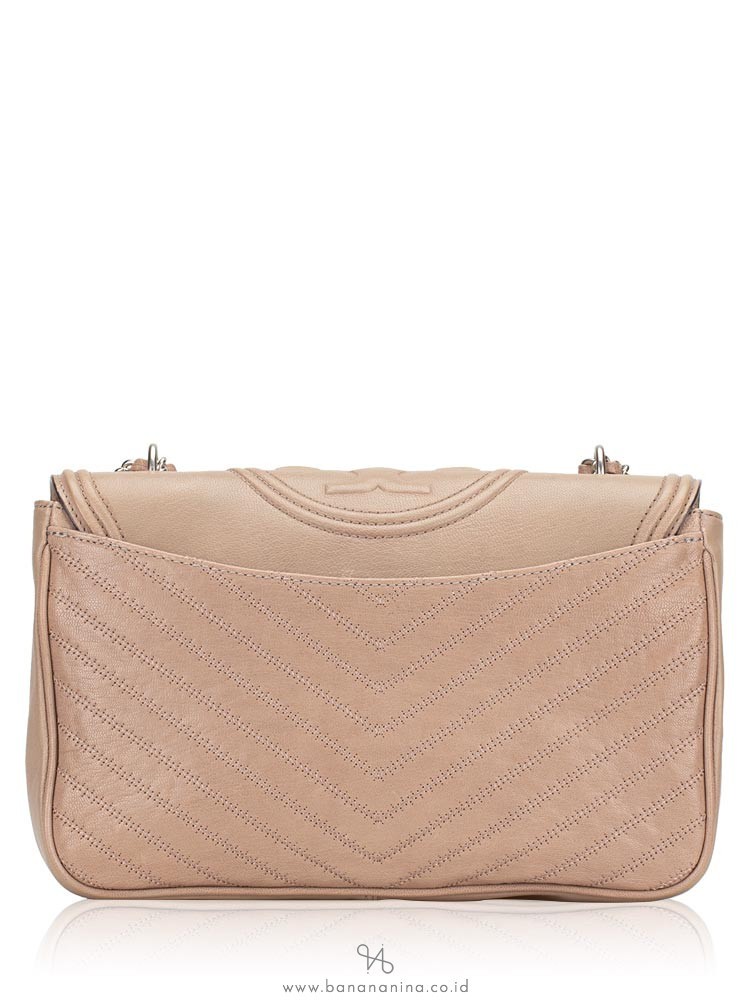 TORY BURCH Fleming Distressed Flap Shoulder Bag Taupe