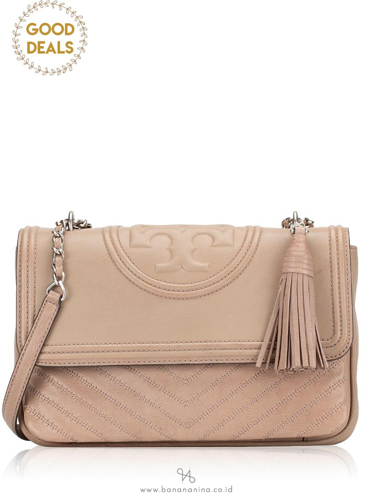 TORY BURCH Fleming Distressed Flap Shoulder Bag Taupe