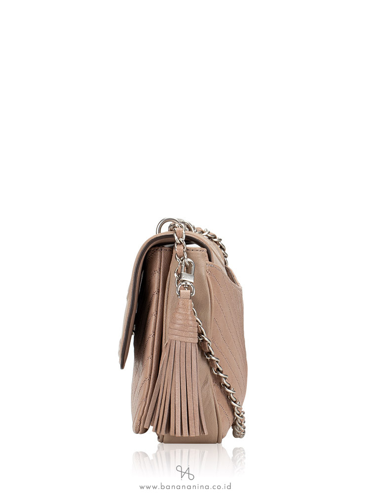 TORY BURCH Fleming Distressed Flap Shoulder Bag Taupe