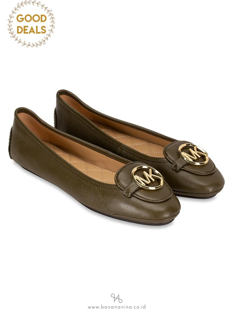 MICHAEL KORS Lillie Leather Flats Olive Sz 5