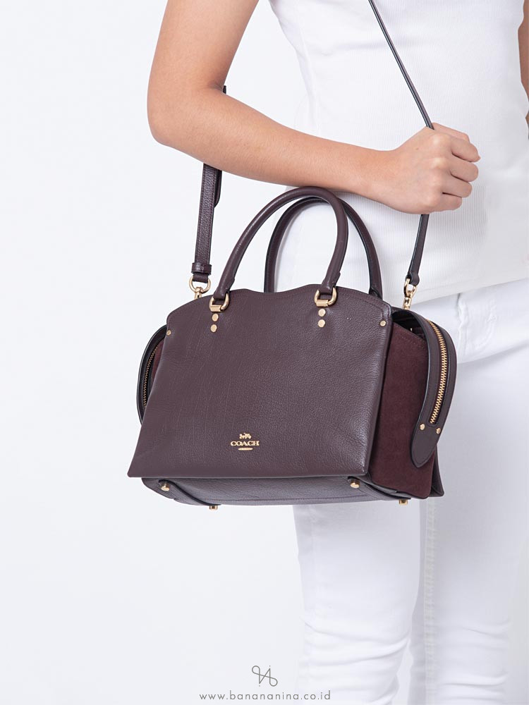 COACH 40862 Mixed Leather Drew Satchel Oxblood