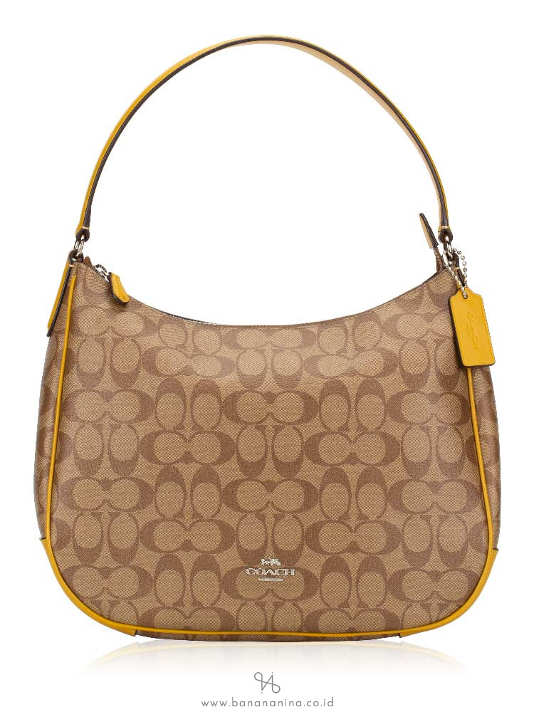 COACH 29209 Signature Zip Shoulder Bag Khaki Flax