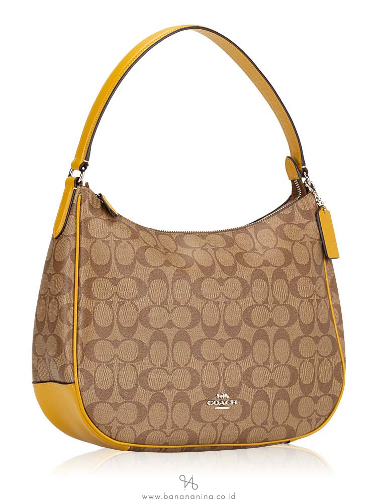 COACH 29209 Signature Zip Shoulder Bag Khaki Flax
