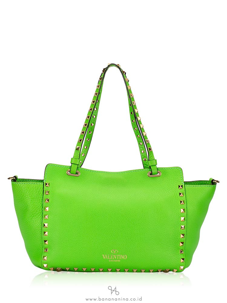 VALENTINO Rockstud Leather Small Tote Lime Green