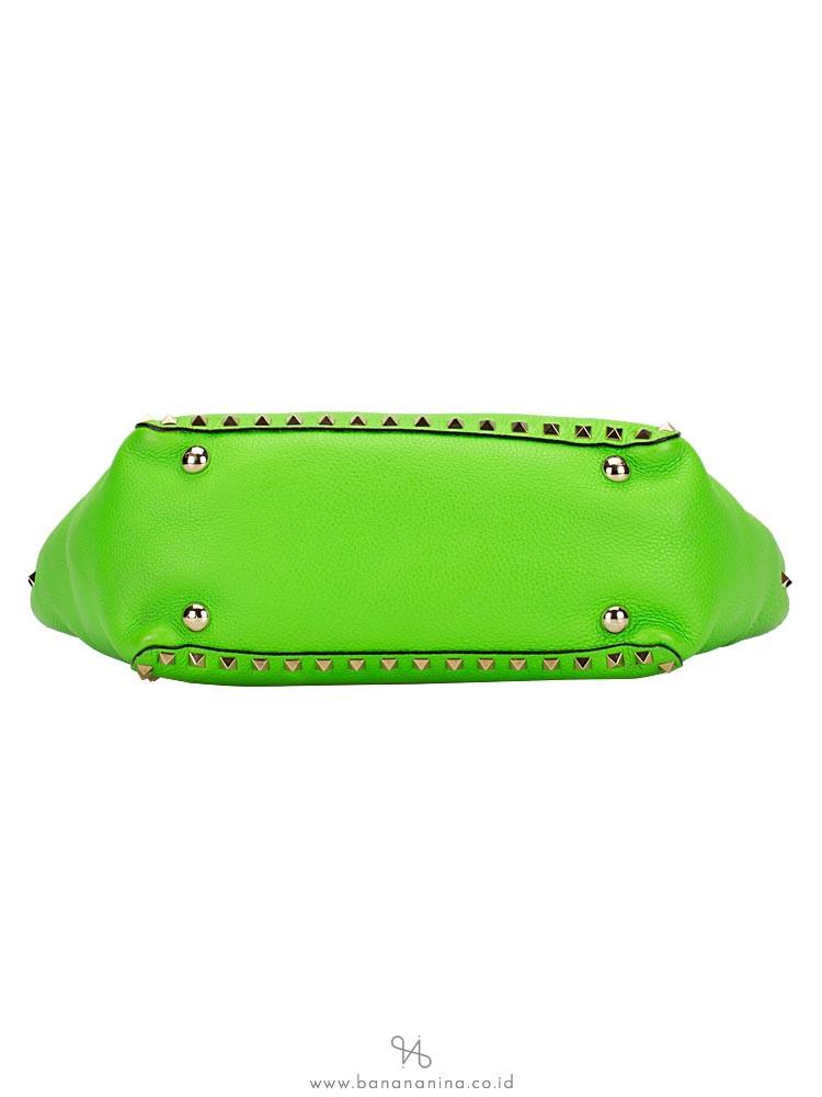 VALENTINO Rockstud Leather Small Tote Lime Green