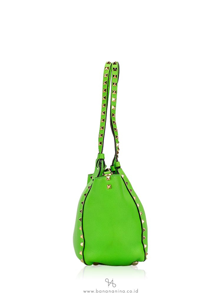 VALENTINO Rockstud Leather Small Tote Lime Green