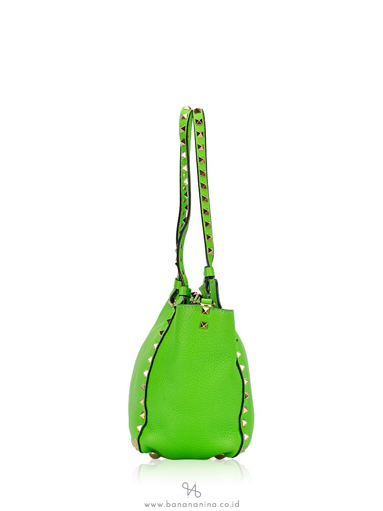 VALENTINO Rockstud Leather Small Tote Lime Green
