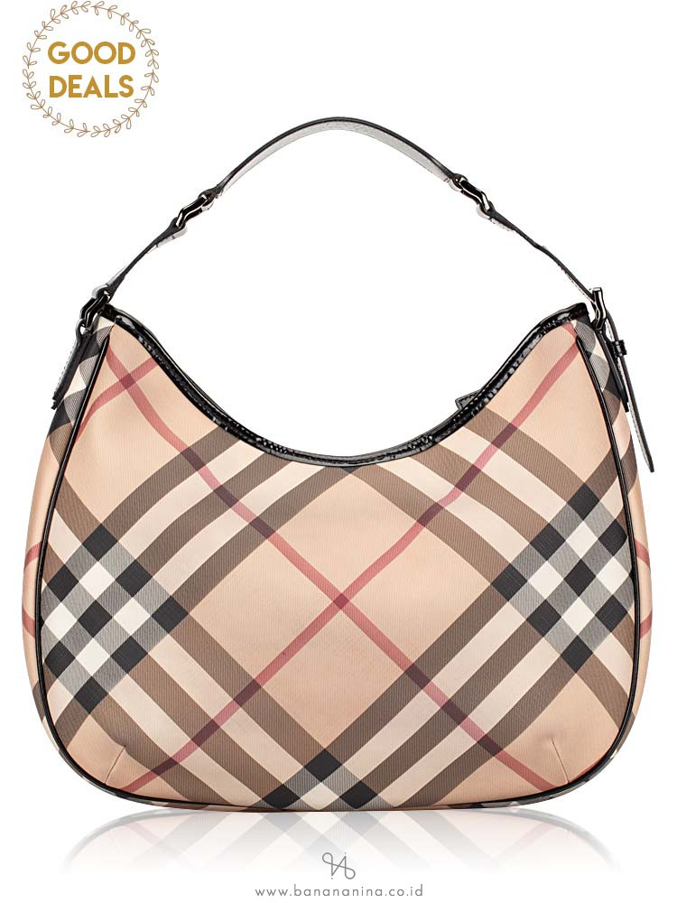 BURBERRY Nova Check Medium Hobo Beige