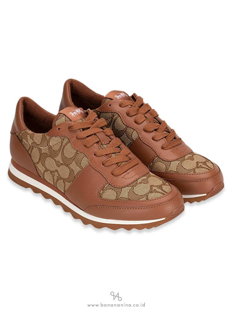 COACH Signature Runner Low Top Sneakers Khaki Saddle Sz 5