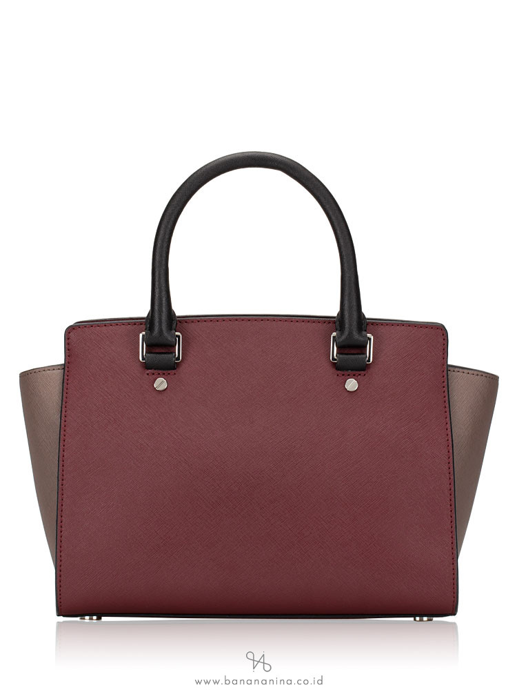 MICHAEL KORS Selma Medium Leather Satchel Merlot Cinder Black