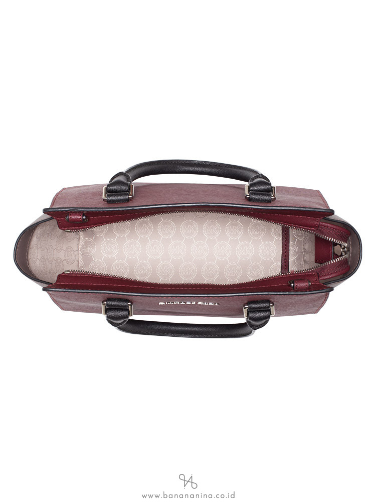 MICHAEL KORS Selma Medium Leather Satchel Merlot Cinder Black