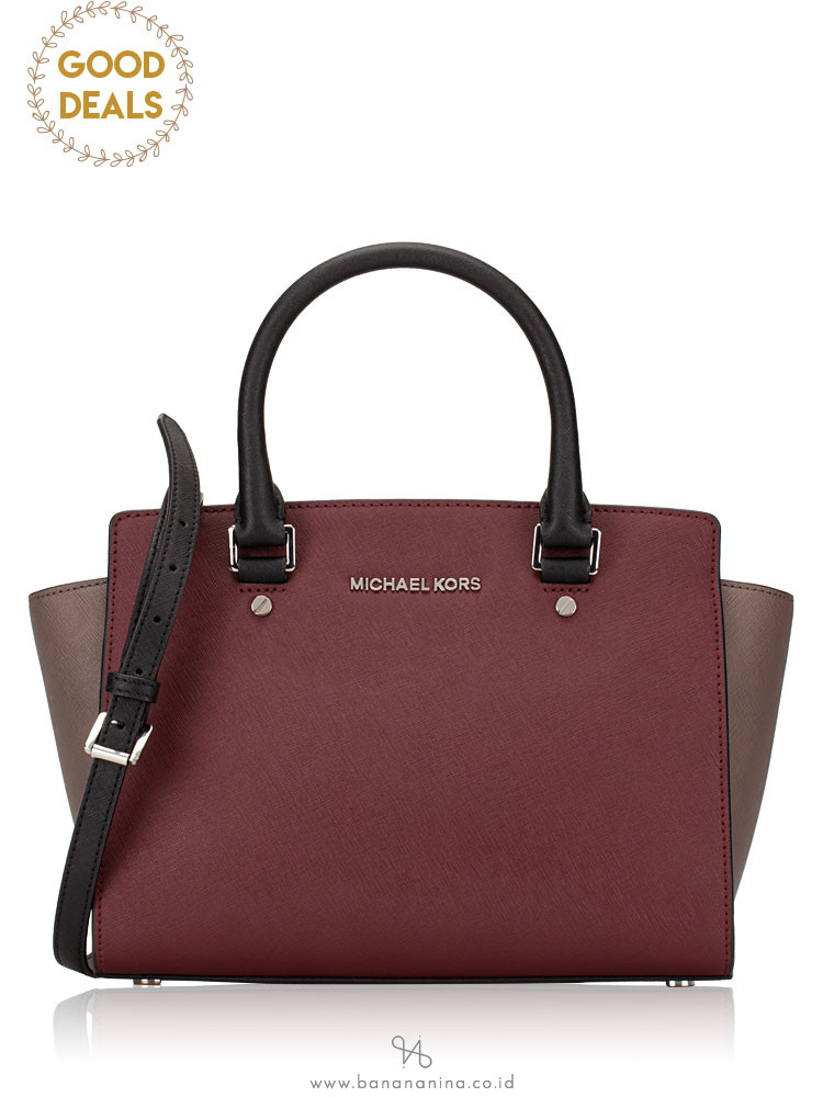 MICHAEL KORS Selma Medium Leather Satchel Merlot Cinder Black