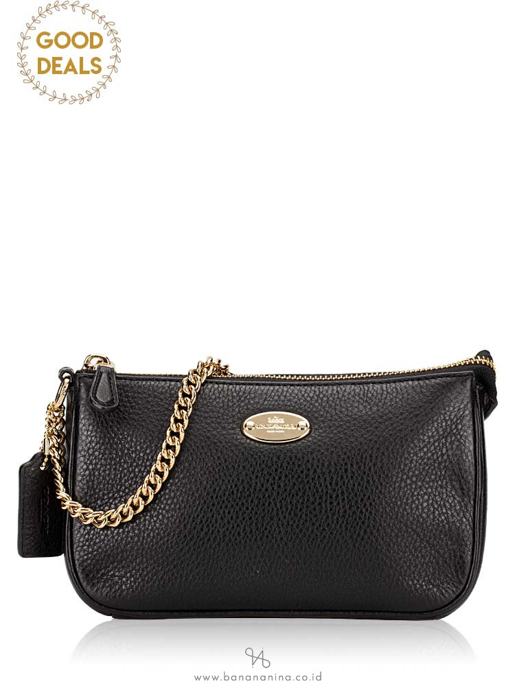 COACH 53340 Pebbled Leather Large Wristlet Black