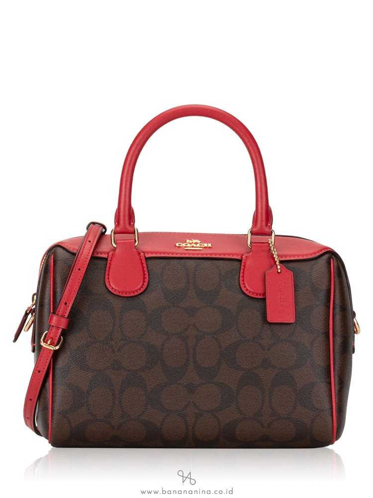 COACH 32203 Signature Mini Bennett Satchel Brown True Red