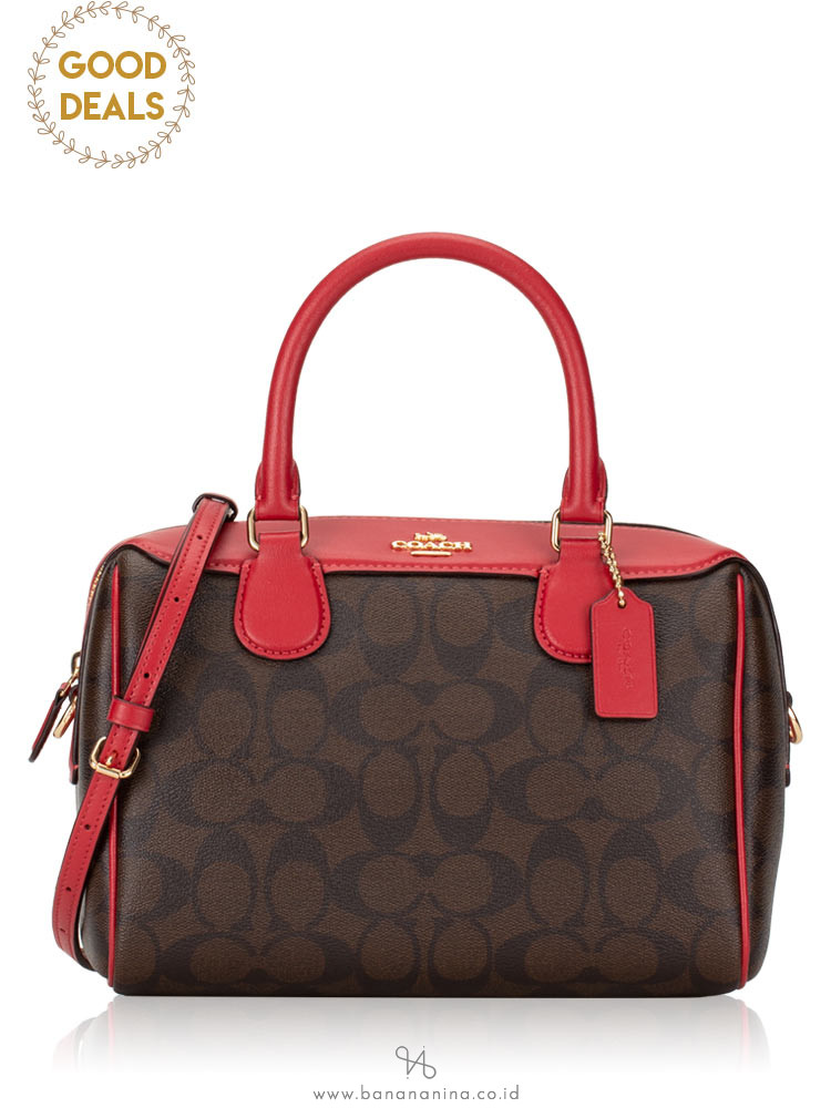 COACH 32203 Signature Mini Bennett Satchel Brown True Red