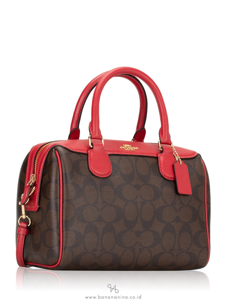 COACH 32203 Signature Mini Bennett Satchel Brown True Red