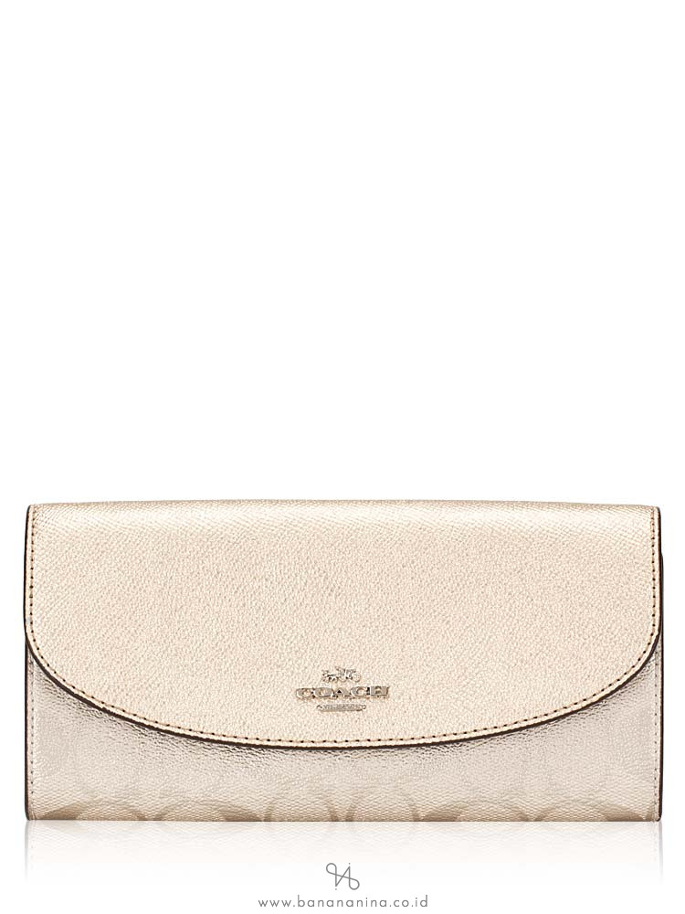 COACH 38713 Metallic Signature Slim Envelope Wallet Platinum