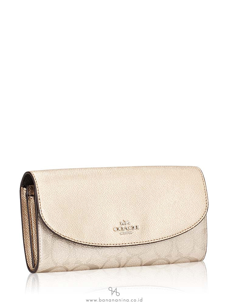COACH 38713 Metallic Signature Slim Envelope Wallet Platinum