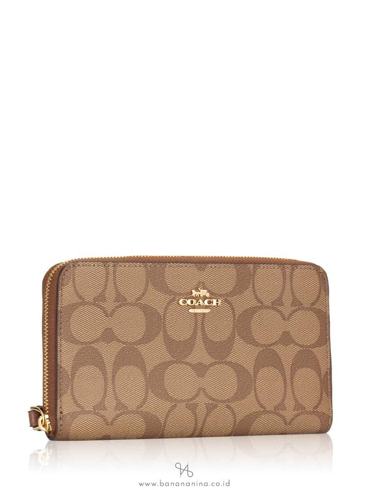 COACH 73418 Signature Large Phone Wallet Khaki Saddle