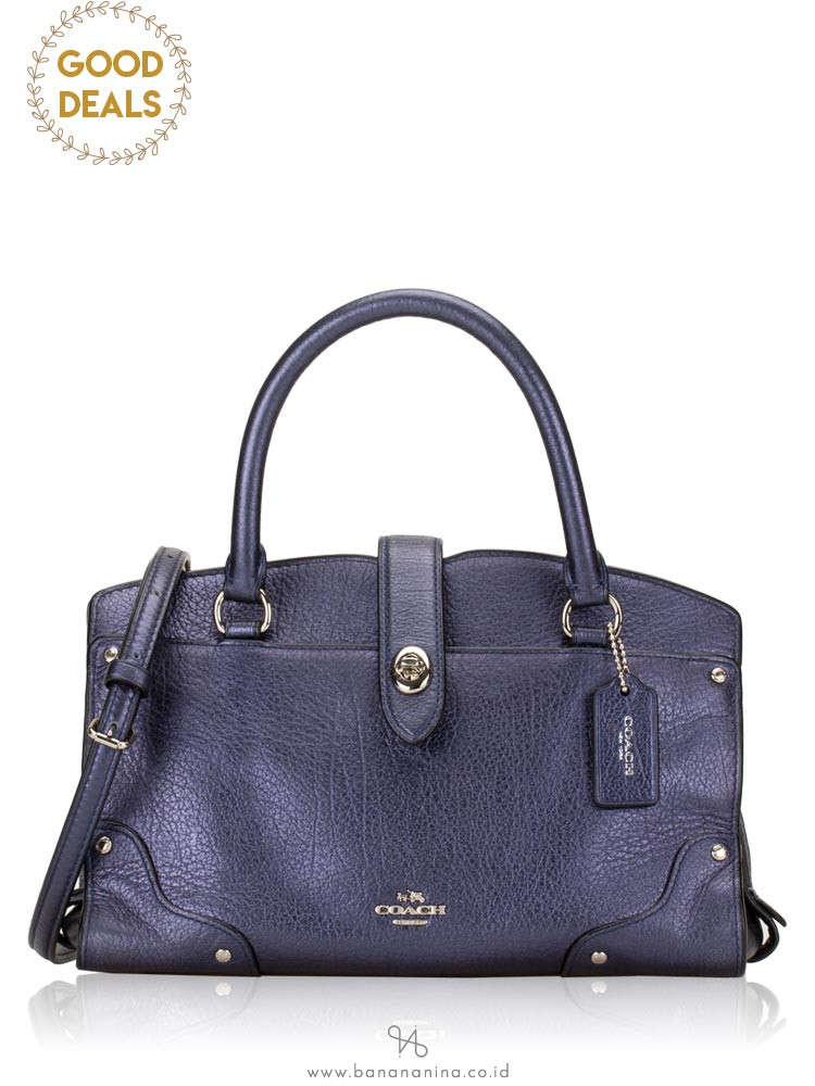 COACH 37779 Grain Mercer 24 Leather Satchel Navy
