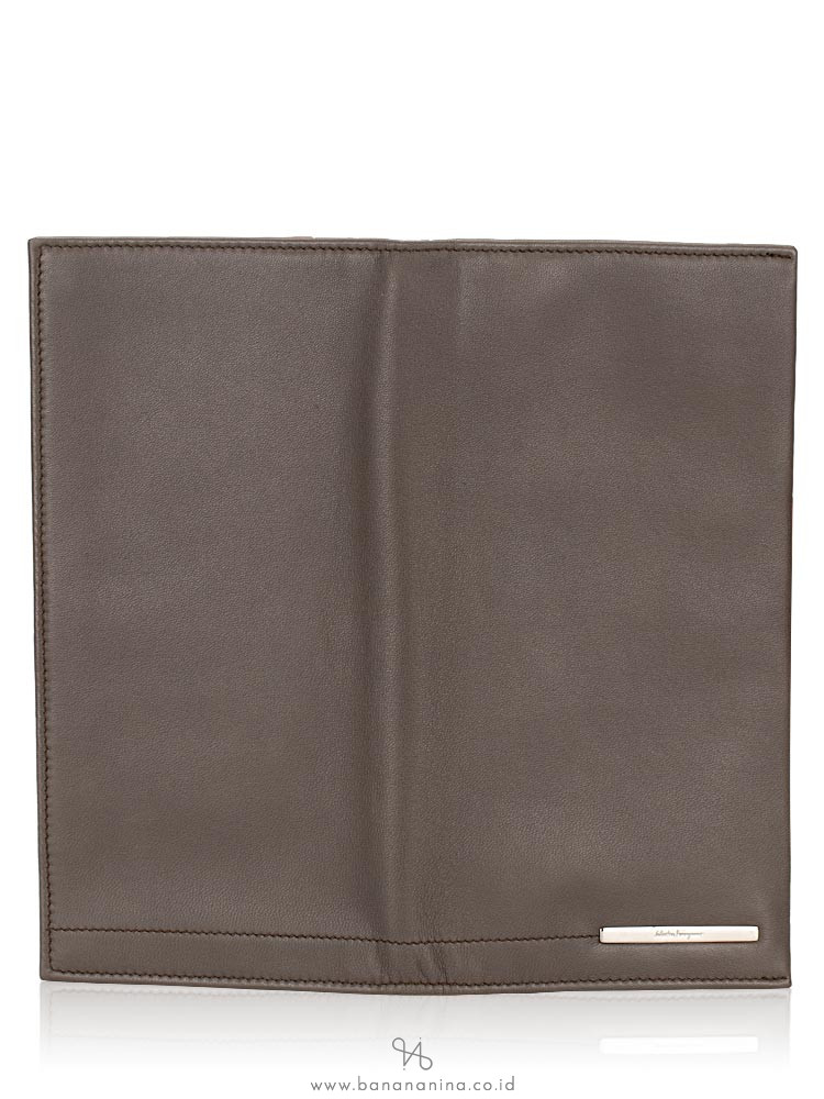 SALVATORE FERRAGAMO Men Giacomo Leather Long Wallet Grey