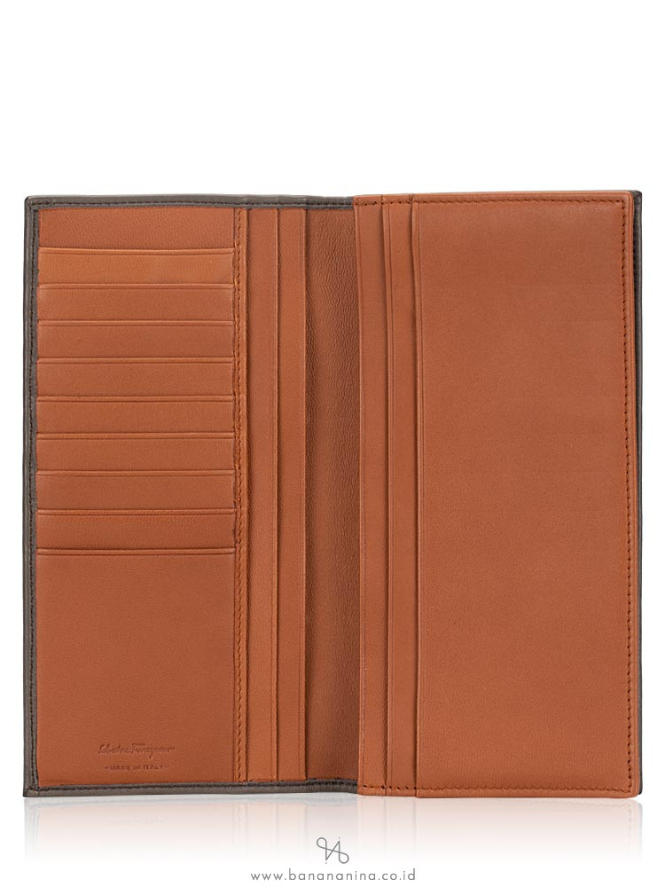 SALVATORE FERRAGAMO Men Giacomo Leather Long Wallet Grey