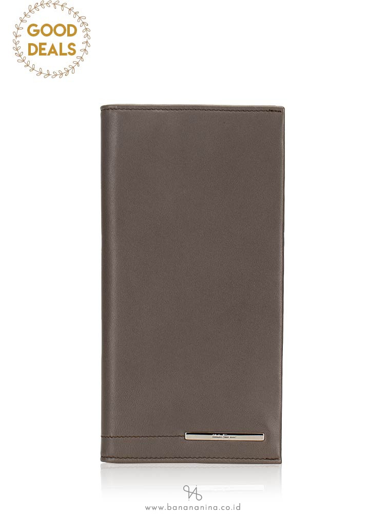 SALVATORE FERRAGAMO Men Giacomo Leather Long Wallet Grey