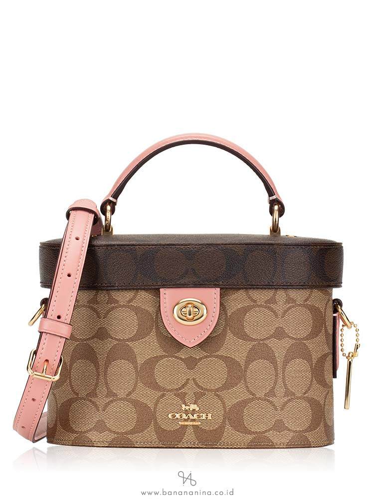 COACH 76714 Signature Blocked Kay Crossbody Khaki Pink Petal