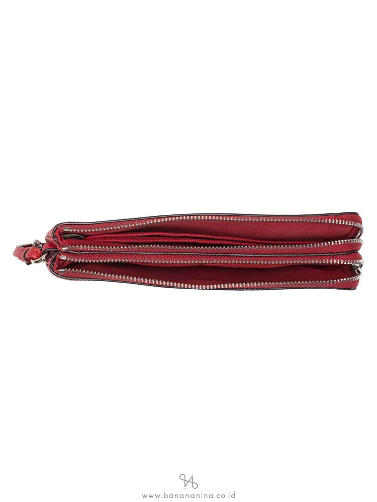 COACH 87587 Pebble Leather Double Zippy Wallet Bright Cardinal