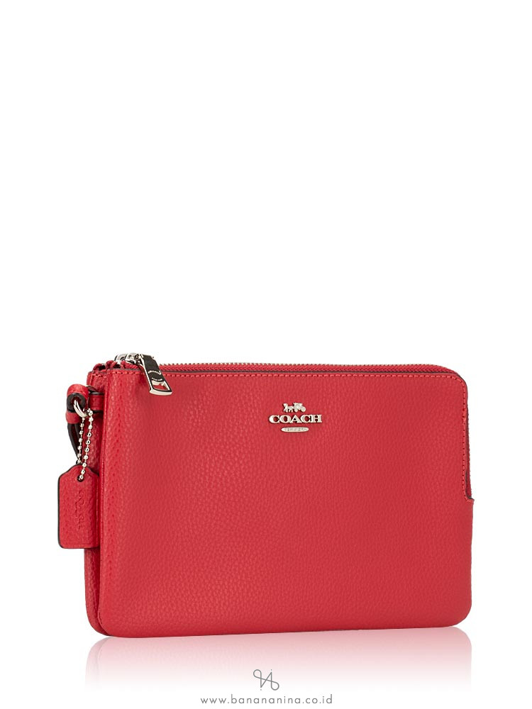 COACH 87587 Pebble Leather Double Zippy Wallet Bright Cardinal