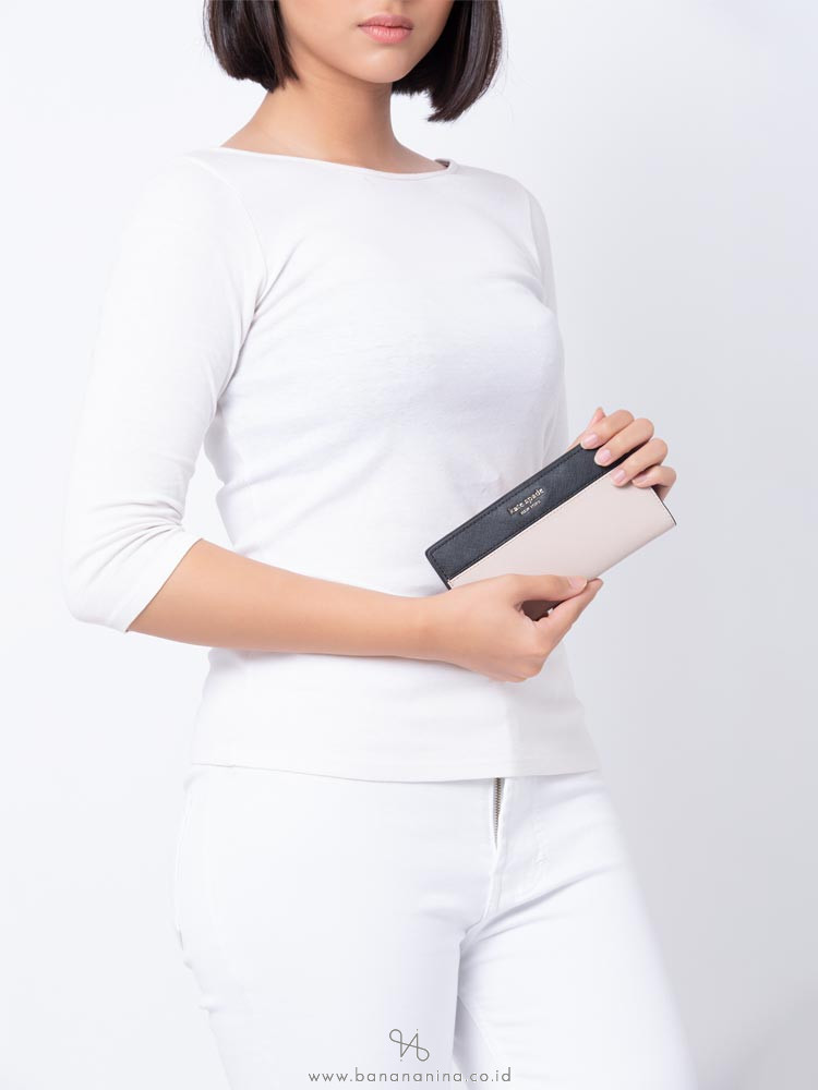 KATE SPADE Cameron Large Slim Bifold Wallet Black Warm Beige
